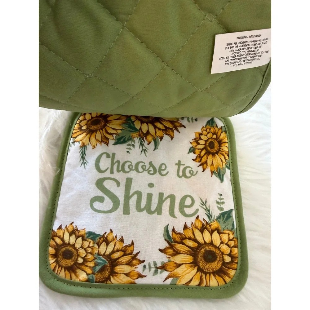 Home Collection 3pc Kitchen Set Sunflower Bee Oven Mitt Pot Holder Towel Green